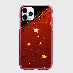 Чехол iPhone 11 Pro матовый Золотые звездочки на коричневой текстуре
