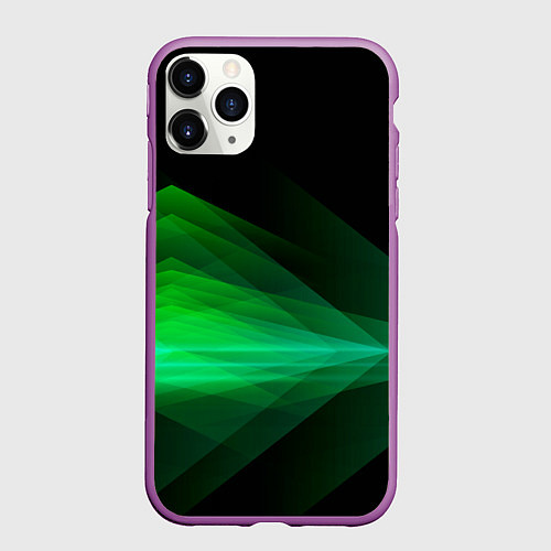 Чехол iPhone 11 Pro матовый Неоновая зеленая абстракция на черном фоне / 3D-Фиолетовый – фото 1
