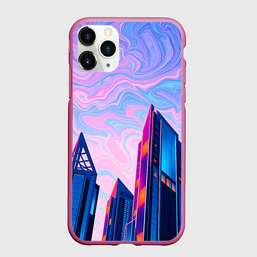 Чехол iPhone 11 Pro матовый Абстракция с небоскребами / 3D-Малиновый – фото 1