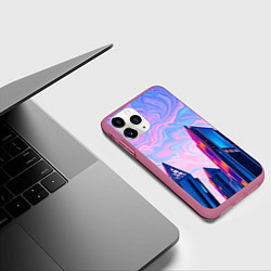 Чехол iPhone 11 Pro матовый Абстракция с небоскребами, цвет: 3D-малиновый — фото 2