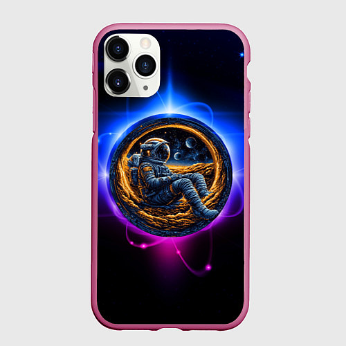 Чехол iPhone 11 Pro матовый Космонавт в луне / 3D-Малиновый – фото 1