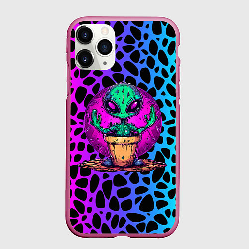 Чехол iPhone 11 Pro матовый Кактус инопланетянин / 3D-Малиновый – фото 1