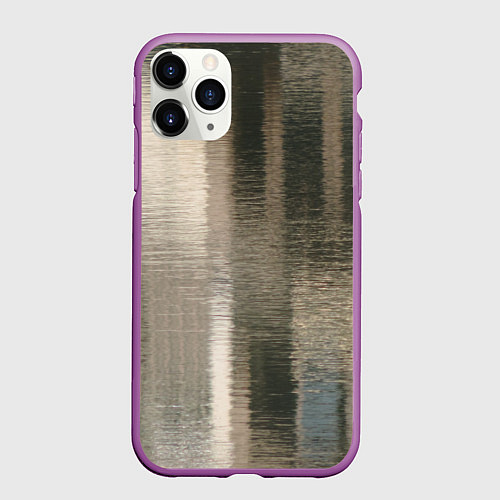 Чехол iPhone 11 Pro матовый Размытые серо-бежевые полосы / 3D-Фиолетовый – фото 1