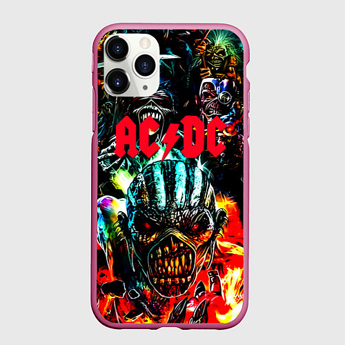 Чехол iPhone 11 Pro матовый ACDC рок монстры / 3D-Малиновый – фото 1