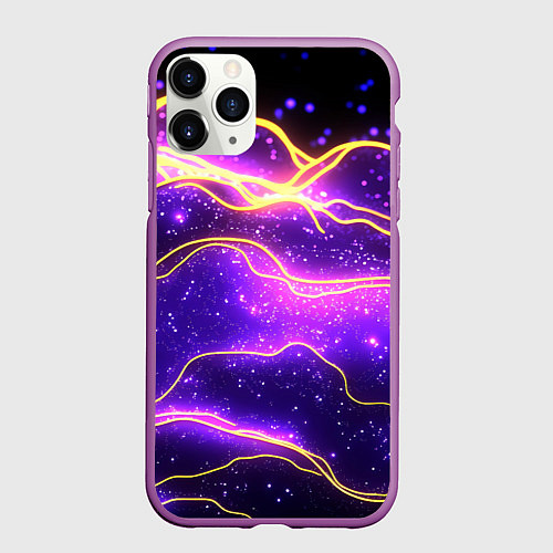 Чехол iPhone 11 Pro матовый Фиолетовая космическая текстура с золотыми полоска / 3D-Фиолетовый – фото 1