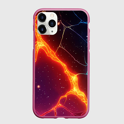 Чехол iPhone 11 Pro матовый Сине-оранжевые молнии текстура / 3D-Малиновый – фото 1