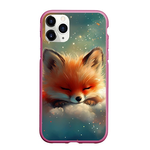 Чехол iPhone 11 Pro матовый Лисенок спит на облаке / 3D-Малиновый – фото 1