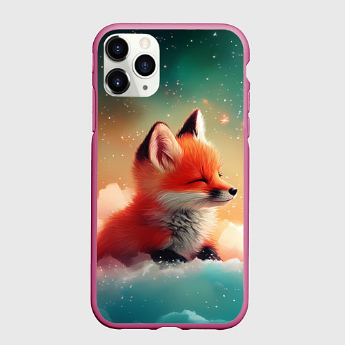 Чехол iPhone 11 Pro матовый Милый лисенок спит на облаке / 3D-Малиновый – фото 1