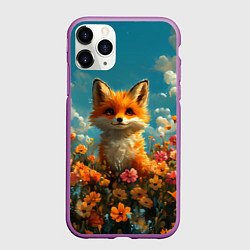 Чехол iPhone 11 Pro матовый Лисица в цветочном поле