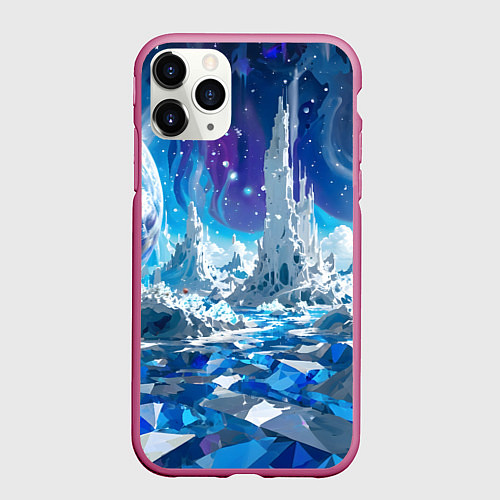 Чехол iPhone 11 Pro матовый Космический фантастический пейзаж / 3D-Малиновый – фото 1