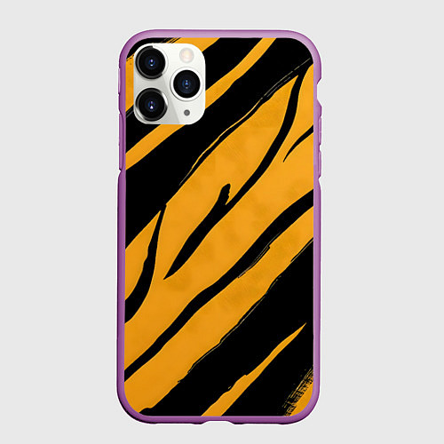 Чехол iPhone 11 Pro матовый Тигровый раскрас / 3D-Фиолетовый – фото 1