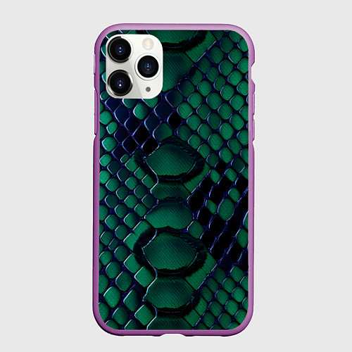 Чехол iPhone 11 Pro матовый Бирюзовая змеиная кожа / 3D-Фиолетовый – фото 1