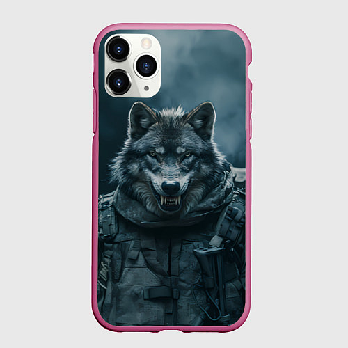 Чехол iPhone 11 Pro матовый Солдат волк / 3D-Малиновый – фото 1
