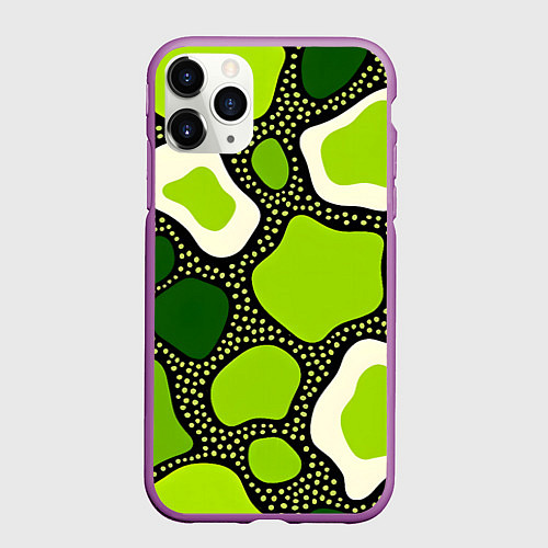 Чехол iPhone 11 Pro матовый Зеленая абстракция с кругами / 3D-Фиолетовый – фото 1