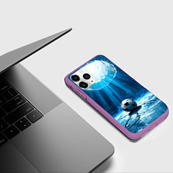 Чехол iPhone 11 Pro матовый Футбольный мяч в синем, цвет: 3D-фиолетовый — фото 2