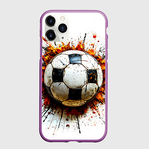 Чехол iPhone 11 Pro матовый Футбольный мяч на белом / 3D-Фиолетовый – фото 1