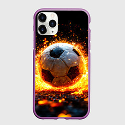 Чехол iPhone 11 Pro матовый Футбольный мяч в огне, цвет: 3D-фиолетовый