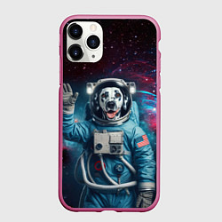 Чехол iPhone 11 Pro матовый Далматинец бравый космонавт - нейроарт, цвет: 3D-малиновый