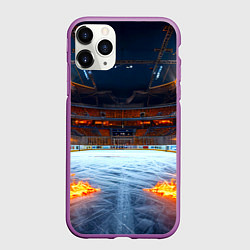 Чехол iPhone 11 Pro матовый Хоккейная площадка в огне, цвет: 3D-фиолетовый