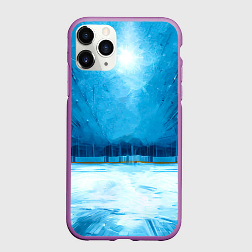 Чехол iPhone 11 Pro матовый Хоккейная площадка / 3D-Фиолетовый – фото 1