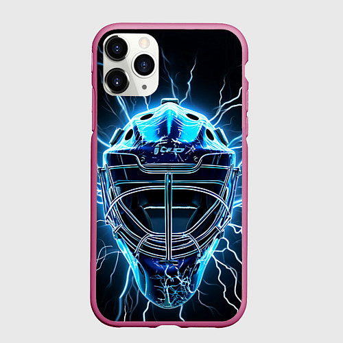 Чехол iPhone 11 Pro матовый Маска голкипера в молниях / 3D-Малиновый – фото 1