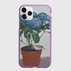 Чехол iPhone 11 Pro матовый Спящий воробушек на гортензии