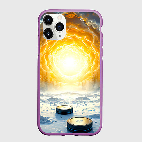 Чехол iPhone 11 Pro матовый Шайбы в лесу / 3D-Фиолетовый – фото 1