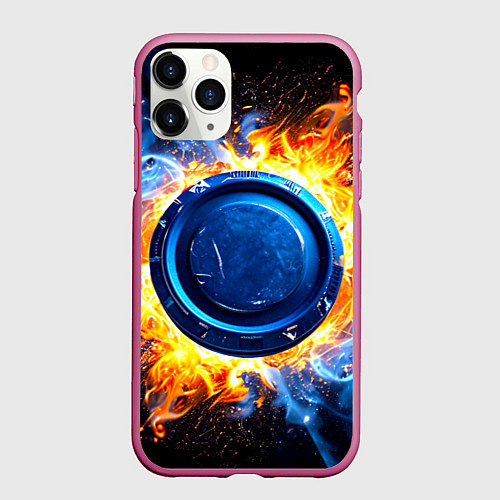 Чехол iPhone 11 Pro матовый Шайба в синем пламени / 3D-Малиновый – фото 1