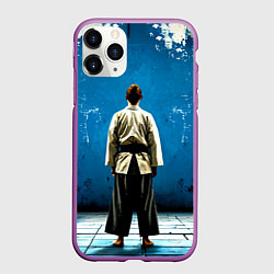 Чехол iPhone 11 Pro матовый Айкидоист на синем, цвет: 3D-фиолетовый