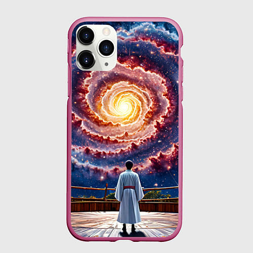 Чехол iPhone 11 Pro матовый Айкидоист в космосе / 3D-Малиновый – фото 1