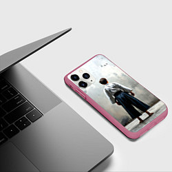 Чехол iPhone 11 Pro матовый Боец айкидо на сером, цвет: 3D-малиновый — фото 2