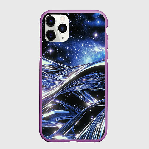 Чехол iPhone 11 Pro матовый Закрученные линии и звезды - космическая абстракци / 3D-Фиолетовый – фото 1