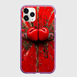 Чехол iPhone 11 Pro матовый Кикбоксеркие перчатки в красном, цвет: 3D-фиолетовый