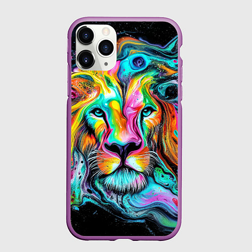 Чехол iPhone 11 Pro матовый Абстрактная морда льва - яркие психоделические цве / 3D-Фиолетовый – фото 1