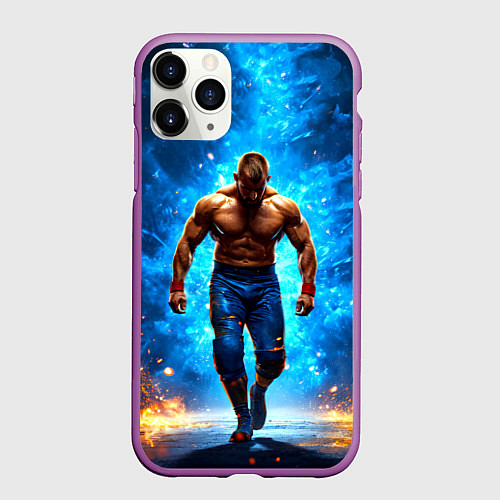 Чехол iPhone 11 Pro матовый Реслер в огне / 3D-Фиолетовый – фото 1