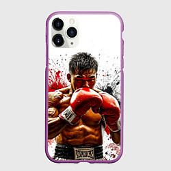 Чехол iPhone 11 Pro матовый Тайский боксер на белом, цвет: 3D-фиолетовый