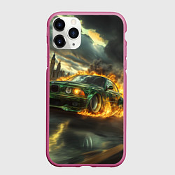 Чехол iPhone 11 Pro матовый BMW огненная скорость, цвет: 3D-малиновый