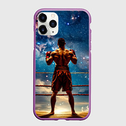 Чехол iPhone 11 Pro матовый Тайский боксер в космосе, цвет: 3D-фиолетовый