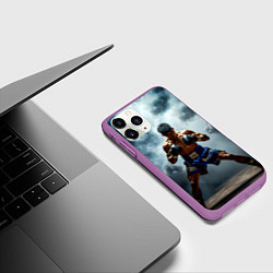 Чехол iPhone 11 Pro матовый Тайский боксер в дыму, цвет: 3D-фиолетовый — фото 2