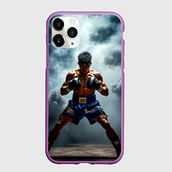 Чехол iPhone 11 Pro матовый Тайский боксер в дыму, цвет: 3D-фиолетовый