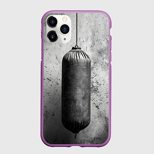 Чехол iPhone 11 Pro матовый Серая боксерская груша / 3D-Фиолетовый – фото 1