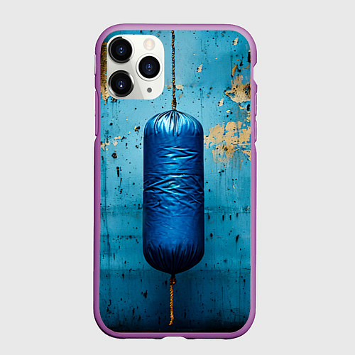Чехол iPhone 11 Pro матовый Синяя боксерская груша / 3D-Фиолетовый – фото 1