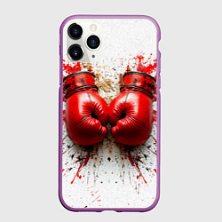 Чехол iPhone 11 Pro матовый Красные бойцовские перчатки на белом, цвет: 3D-фиолетовый