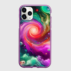 Чехол iPhone 11 Pro матовый Космическая неоновая фантазия - нейроарт