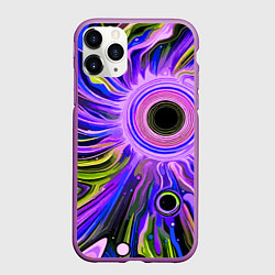 Чехол iPhone 11 Pro матовый Абстрактный неоновый космос - чёрная дыра
