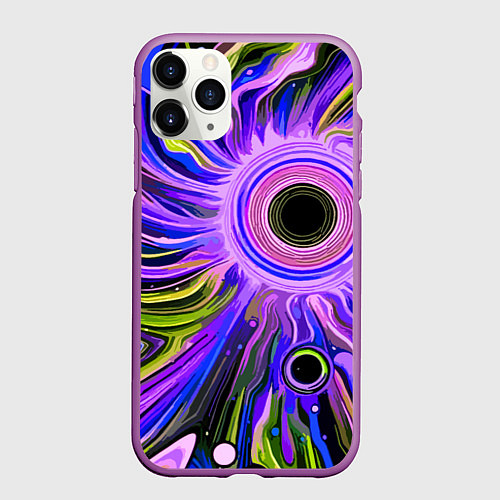 Чехол iPhone 11 Pro матовый Абстрактный неоновый космос - чёрная дыра / 3D-Фиолетовый – фото 1