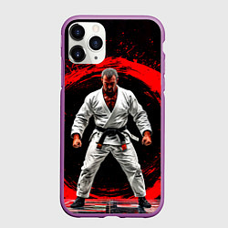 Чехол iPhone 11 Pro матовый Боец джиу-джитсу на черном, цвет: 3D-фиолетовый