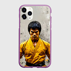 Чехол iPhone 11 Pro матовый Брюс Ли на сером, цвет: 3D-фиолетовый