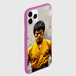 Чехол iPhone 11 Pro матовый Брюс Ли на сером, цвет: 3D-фиолетовый — фото 2