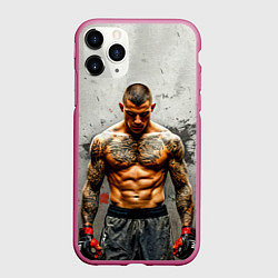 Чехол iPhone 11 Pro матовый Дастин Порье на сером, цвет: 3D-малиновый